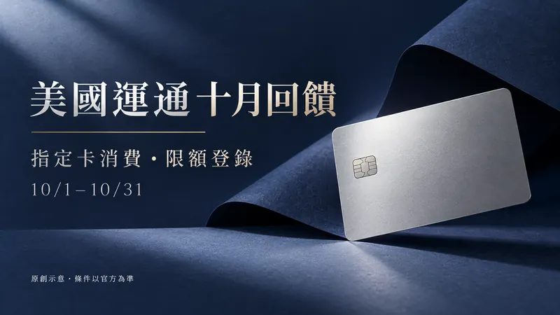 美國運通｜銀行攻略與登記入口原創極簡精品示意；指定卡消費・限額登錄，10/1–10/31