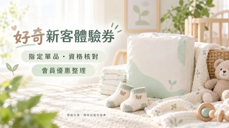 好奇新客體驗券原創日系清新示意；指定單品・資格核對