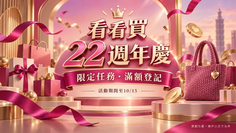 看看買 22週年慶原創立體場景示意；限定任務・滿額登記