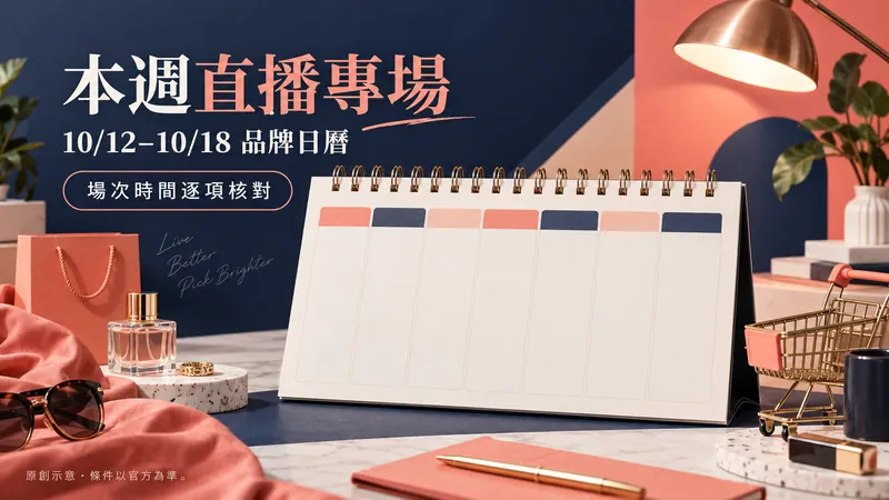本週直播專場原創編輯選物示意；10/12–10/18 品牌日曆