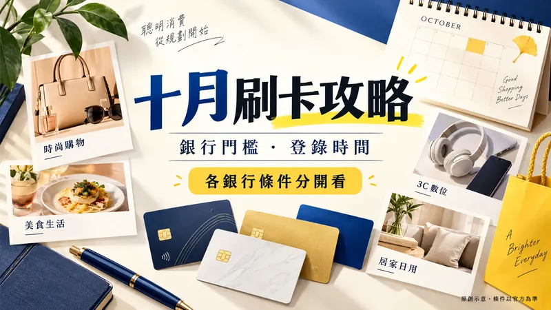 十月刷卡攻略｜先看卡別與登記原創編輯選物示意；銀行門檻・登錄時間，各銀行條件分開看