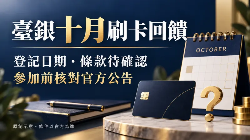 臺銀十月刷卡回饋原創優惠大字示意；登記日期・條款待確認